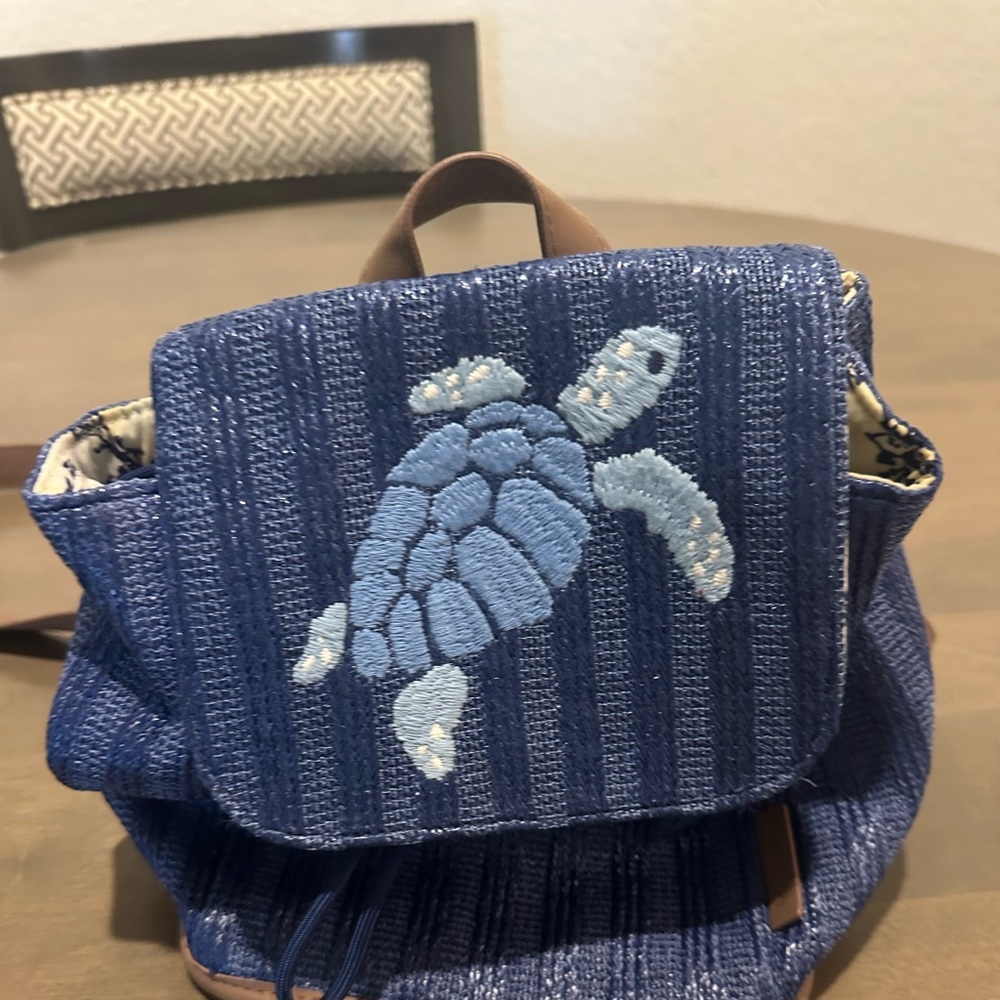 Blue Turtle Embroidered Women's Backpack